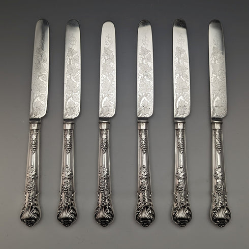 1838 British Antique Sterling Silver Handle Cutlery 6 Pair Set Boxed Charles Needham